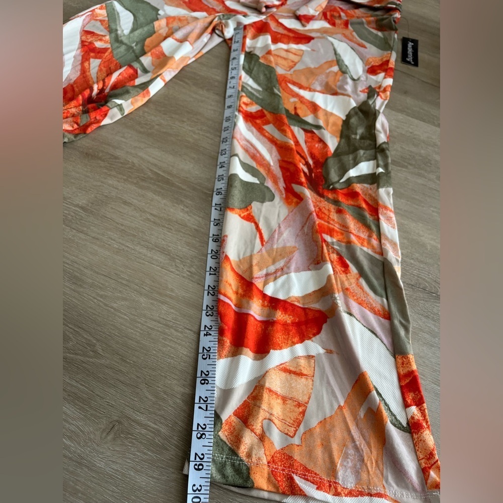 Floral Vibrant Tropical Print Pull on Front Tie Flowy Pants SZ 1X - Picture 5 of 7